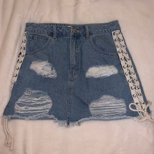 Jean skirt with lace up on sides